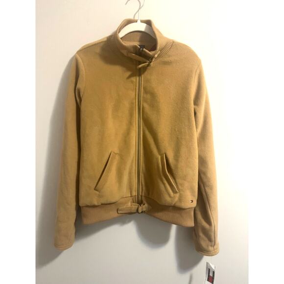 Vintage Y2K Deadstock NWT Tommy Hilfiger Bomber Jacket Fleece Tan Women's sz. XL - Picture 3 of 11
